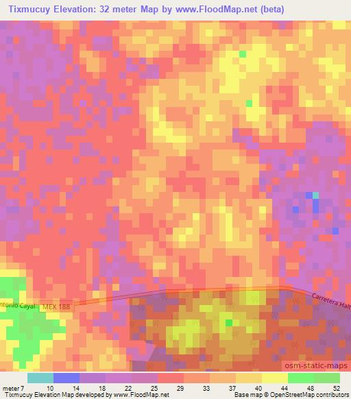 Tixmucuy,Mexico Elevation Map