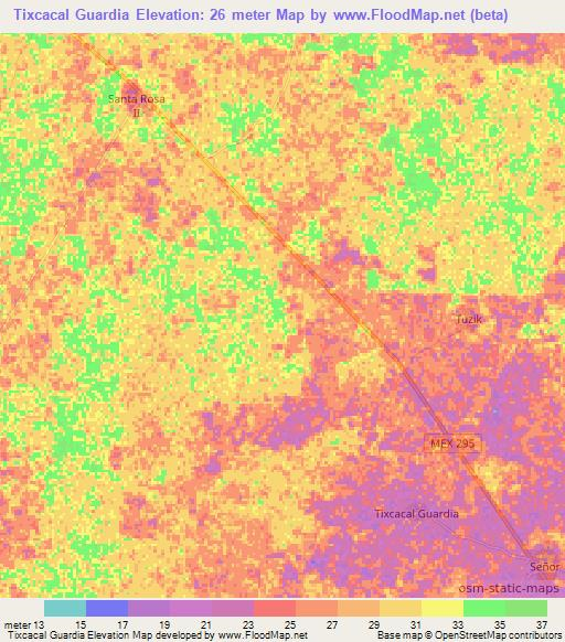 Tixcacal Guardia,Mexico Elevation Map