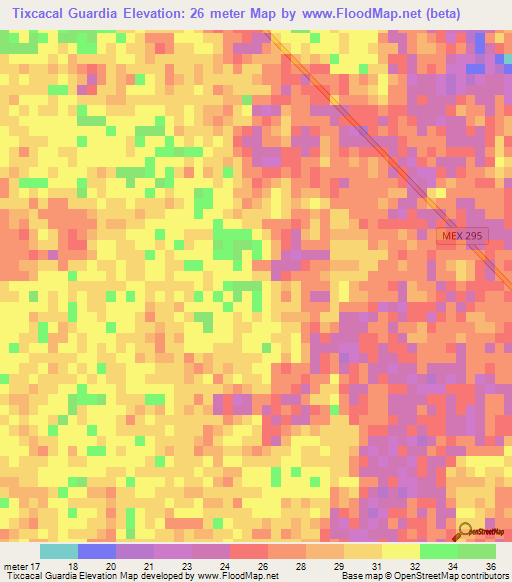 Tixcacal Guardia,Mexico Elevation Map