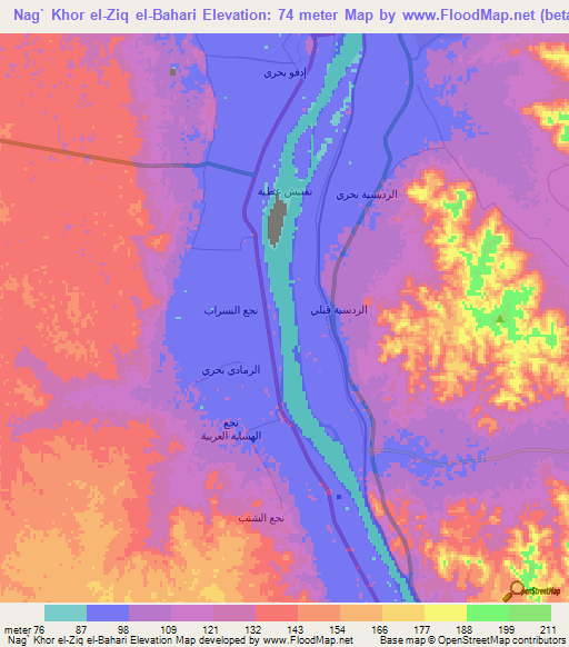 Nag` Khor el-Ziq el-Bahari,Egypt Elevation Map