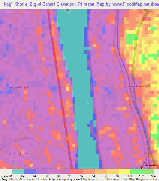 Nag` Khor el-Ziq el-Bahari,Egypt Elevation Map