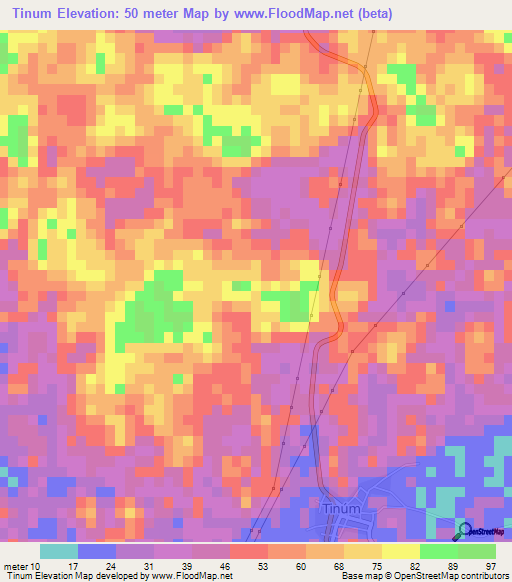 Tinum,Mexico Elevation Map