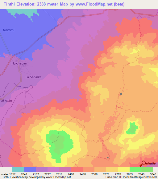 Tinthi,Mexico Elevation Map