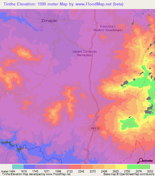 Tinthe,Mexico Elevation Map