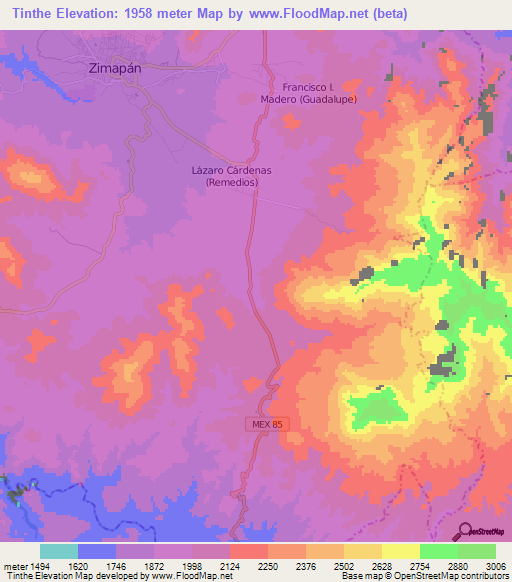 Tinthe,Mexico Elevation Map