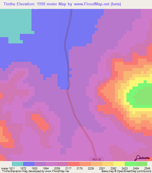 Tinthe,Mexico Elevation Map