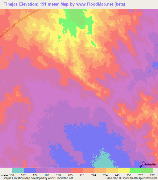 Tinajas,Mexico Elevation Map