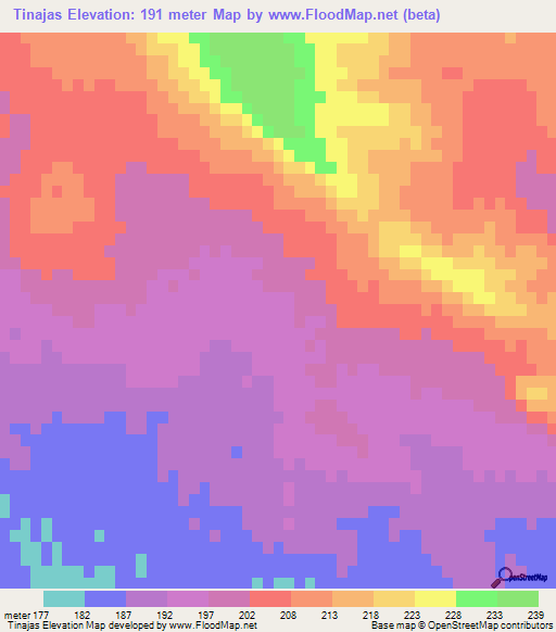 Tinajas,Mexico Elevation Map