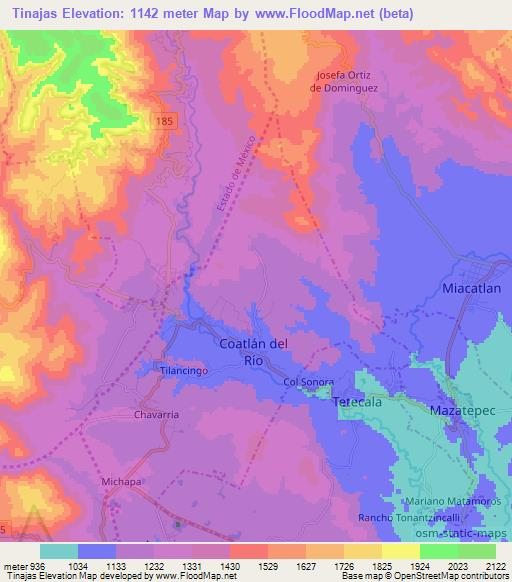 Tinajas,Mexico Elevation Map
