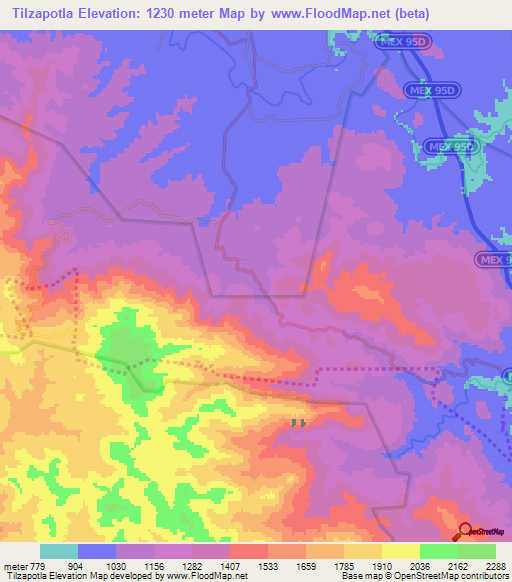 Tilzapotla,Mexico Elevation Map