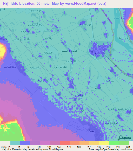 Naj` Idris,Egypt Elevation Map