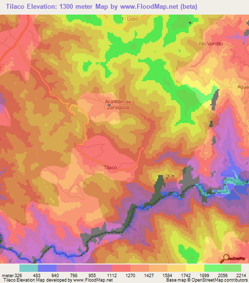 Tilaco,Mexico Elevation Map