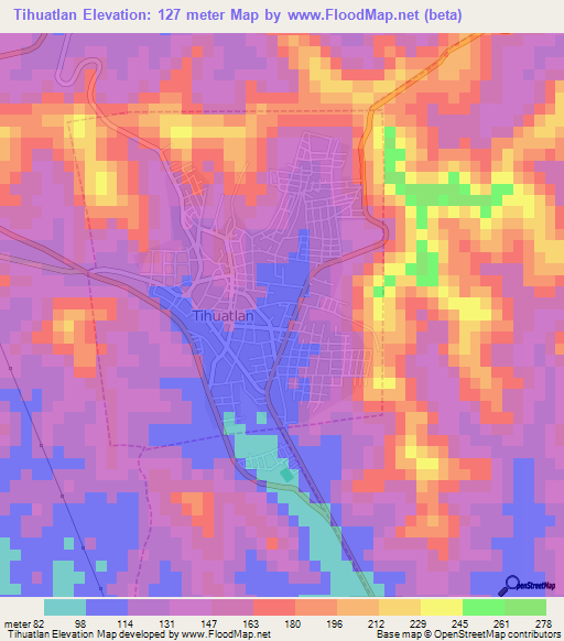 Tihuatlan,Mexico Elevation Map