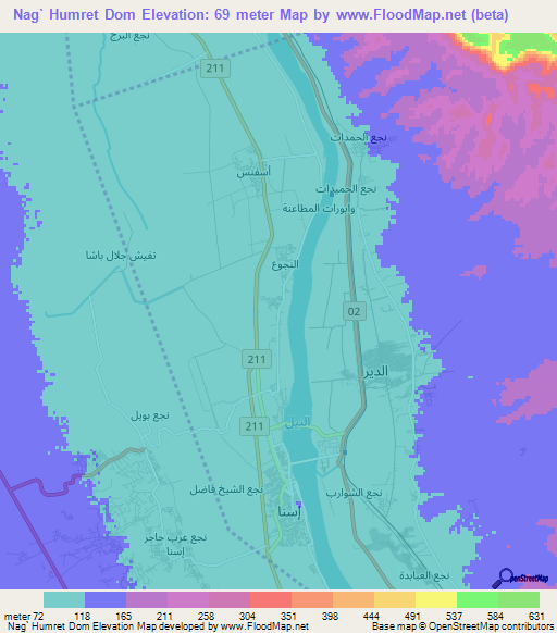 Nag` Humret Dom,Egypt Elevation Map