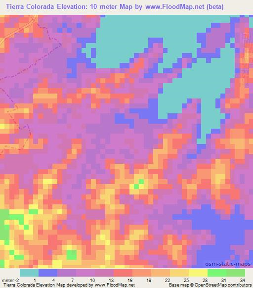 Tierra Colorada,Mexico Elevation Map