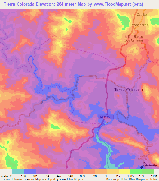 Tierra Colorada,Mexico Elevation Map