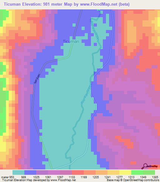 Ticuman,Mexico Elevation Map