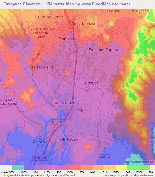 Tezoyuca,Mexico Elevation Map