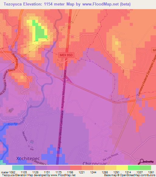 Tezoyuca,Mexico Elevation Map