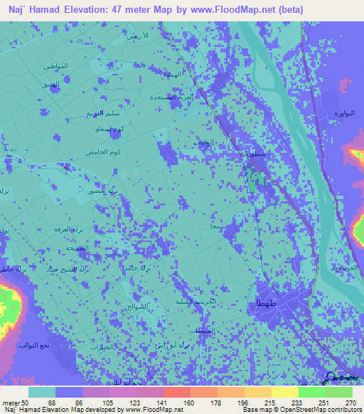 Naj` Hamad,Egypt Elevation Map