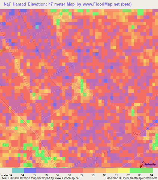 Naj` Hamad,Egypt Elevation Map