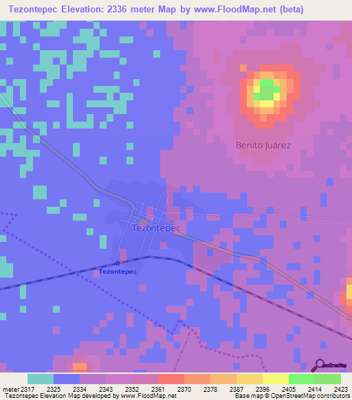 Tezontepec,Mexico Elevation Map