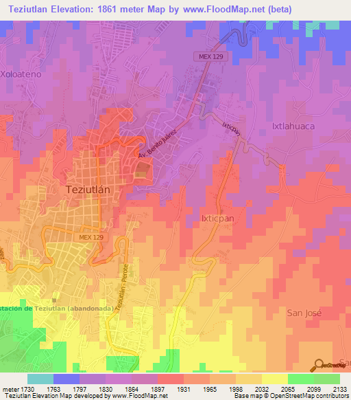 Teziutlan,Mexico Elevation Map