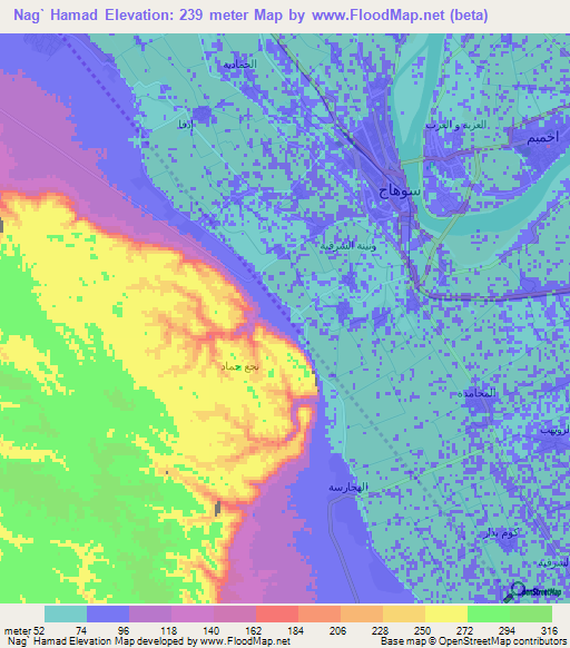 Nag` Hamad,Egypt Elevation Map