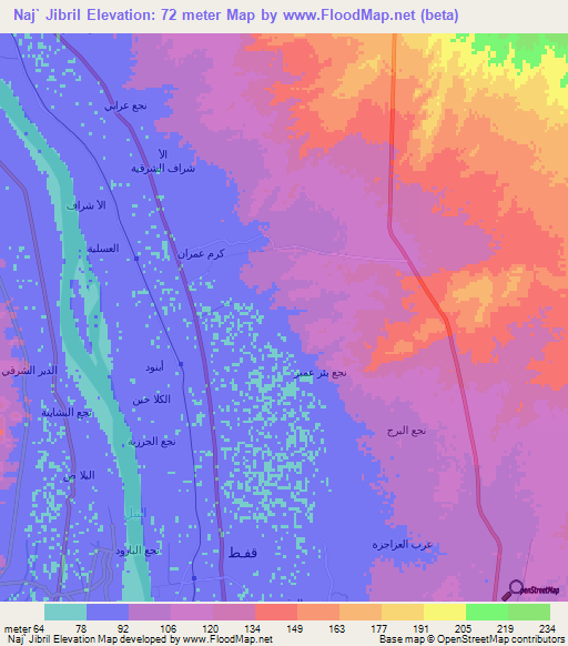 Naj` Jibril,Egypt Elevation Map