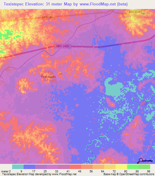 Texistepec,Mexico Elevation Map