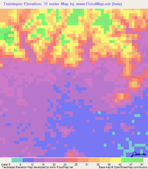 Texistepec,Mexico Elevation Map