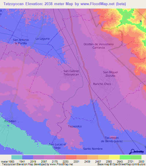 Tetzoyocan,Mexico Elevation Map