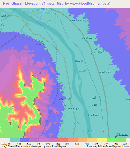 Nag` Ghazali,Egypt Elevation Map