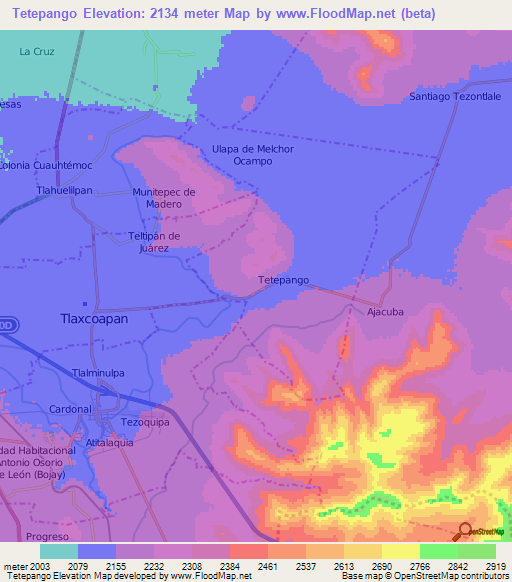 Tetepango,Mexico Elevation Map