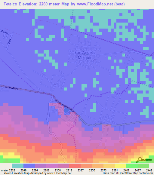 Tetelco,Mexico Elevation Map