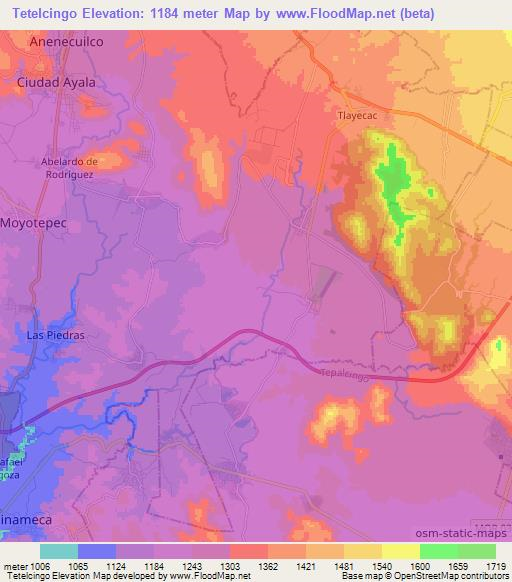 Tetelcingo,Mexico Elevation Map