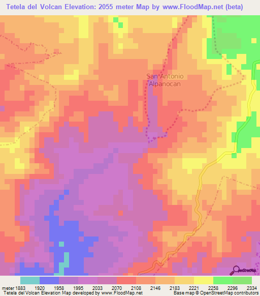 Tetela del Volcan,Mexico Elevation Map