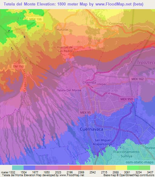 Tetela del Monte,Mexico Elevation Map