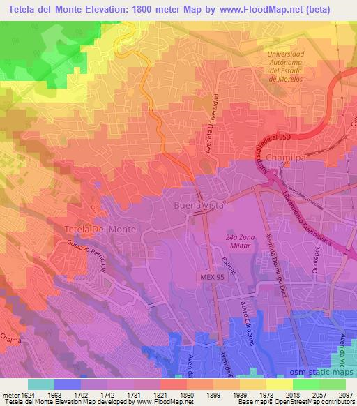 Tetela del Monte,Mexico Elevation Map