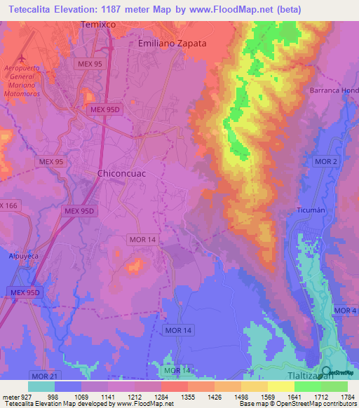 Tetecalita,Mexico Elevation Map