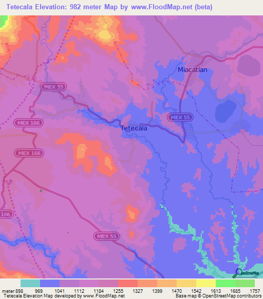 Tetecala,Mexico Elevation Map