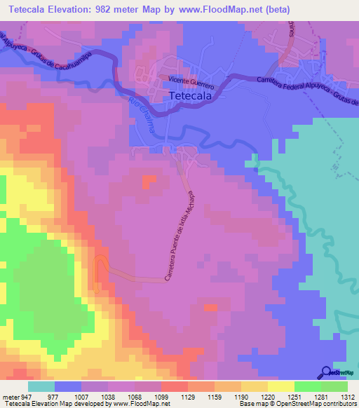 Tetecala,Mexico Elevation Map