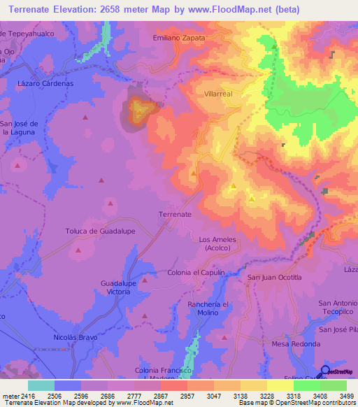 Terrenate,Mexico Elevation Map