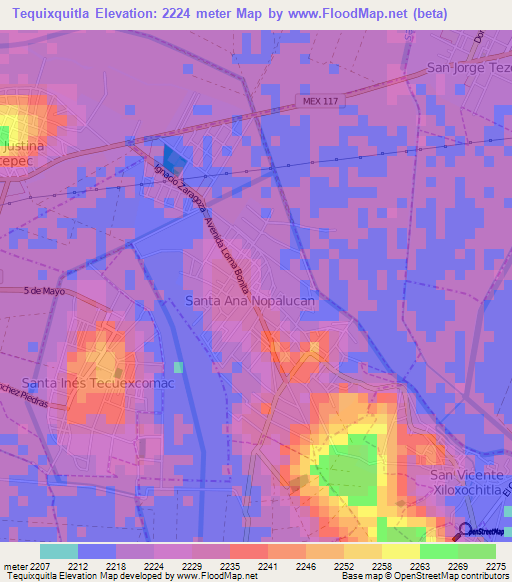 Tequixquitla,Mexico Elevation Map