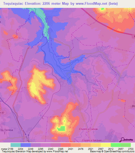 Tequixquiac,Mexico Elevation Map