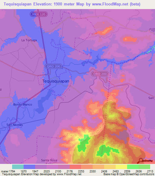 Tequisquiapan,Mexico Elevation Map