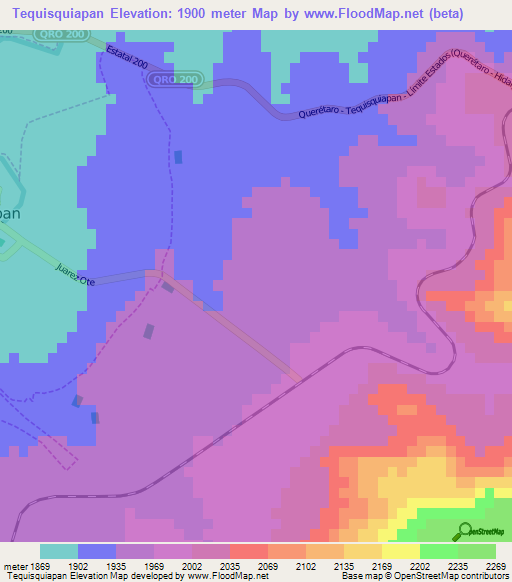 Tequisquiapan,Mexico Elevation Map