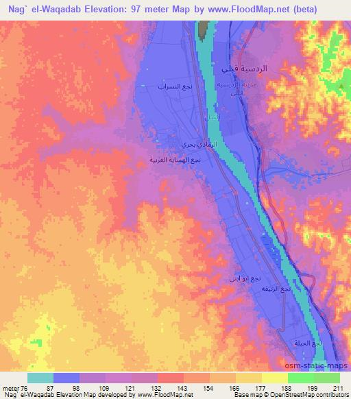 Nag` el-Waqadab,Egypt Elevation Map