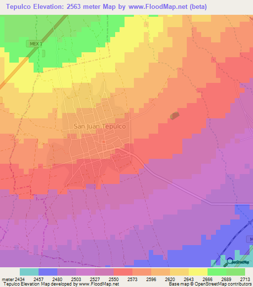 Tepulco,Mexico Elevation Map