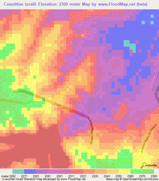 Cuautitlan Izcalli,Mexico Elevation Map